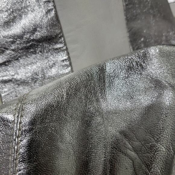 Vintage Leather Dress Silver Metallic White Striped Sheath Pencil Straight Large - Picture 15 of 15